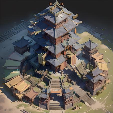 (masterpiece, top quality, best quality, official art, beautiful and aesthetic:1.2),(8k, best quality, masterpiece:1.2), CGgameminicitysw, black background, simple background, no humans, architecture, east asian architecture, from above, stairs, isometric, stairs, granaries, grains, wall, Chinese architecture, gujian,<lora:CGgameminicitysw_20230614181025:1>,