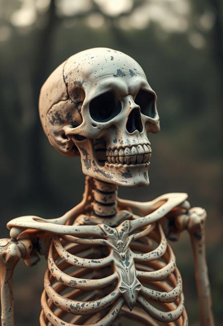 A spooky scary skeleton, one that send shivers up your spine, uncanny valley, creepy, unsettling, unnatural,