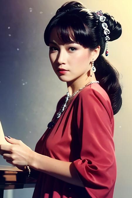 1girl, solo, dress, black hair, ponytail, red dress, smile, earrings, simple background, jewelry, looking at viewer, black eyes, makeup, ulzzang-6500v1.1, (original: 1.2), (realistic: 1.3) , beautiful girl with beautiful details, extremely detailed eyes and face, eyes with beautiful details, absurd, incredibly absurd, huge file size, ultra detail, high resolution, ultra detailed, best quality, masterpiece, illustration, ultra detailed and beautiful, ultra detailed, CG, unity, 8k wallpaper, amazing, fine Detail, masterpiece, top quality, official art, extremely detailed CG unity 8k wallpaper, cinematic lighting, (perfect shiny skin:0.6), slim and smooth lines, (floating) <lora:ouyangpeishan:0.8>