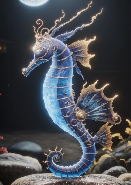 photography,niohxlguardiansprt,seahorse,spirit animal,full body,awardwinning,masterpiece <lora:niohguardiansprt-step00000420:1>,epic,trending on artstation,raw photo,128k UHD,sharp focus,bokeh,50nm lens,solo,hyperrealism,absurd res,private photo press,aesthetic