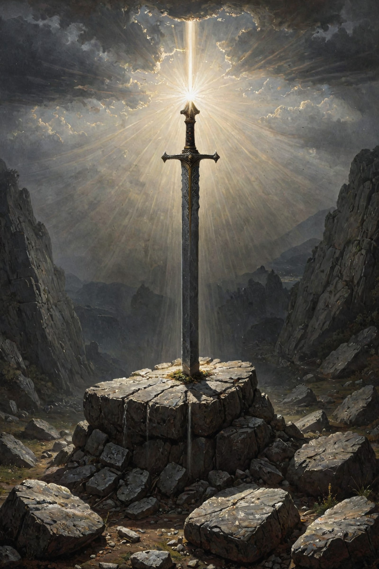 A sword deep stuck in a stone, god rays, (landscape:0.1),
darkshot,Claude Joseph Vernet, nicola samori,
<lora:ClassipeintX...