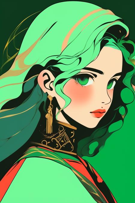 flat style,(childen girl ,childen boy ),,lip, Medieval clothing,Sphere, dark green gradient background, electric color hair,Balayage hair, Syrian ,artist painter , (masterpiece,best quality,niji style)