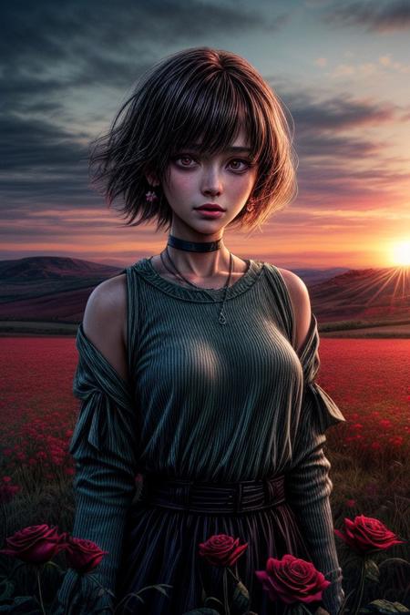 Exceptional quality, high resolution, and lifelike shadows and lighting make this image truly breathtaking. The landscape is in 8K resolution, the highest available quality, and it captures the stunning details of a cloudy sky, fields, flowers, grass, and deserted nature. The landscape is pink, evoking a sense of beauty and tranquility.
In the image, a pink flower, a rose, and a landscape with a pink sunset sky are showcased. The details of the abandoned city are beautiful, and the image was created using HDR technology to immerse the viewer in a dark, post-apocalyptic world where humans fight for survival against a horde of zombies.
The complex details and intricate background enhance the overall impact of the image. The girl in the image has bare shoulders and is wearing a blue shirt with long sleeves. The background is blue with a hint of sky. She wears a choker, cross, and earrings, and her hair is long and styled. She also has jewelry and a piercing.