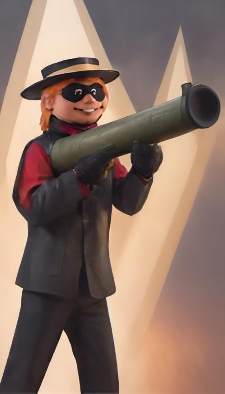 ethereal fantasy concept art of   <lora:BazookaXL:.8><lora:HamburglarXL:.8>hamburglar with a bazooka . magnificent, celestial, ethereal, painterly, epic, majestic, magical, fantasy art, cover art, dreamy