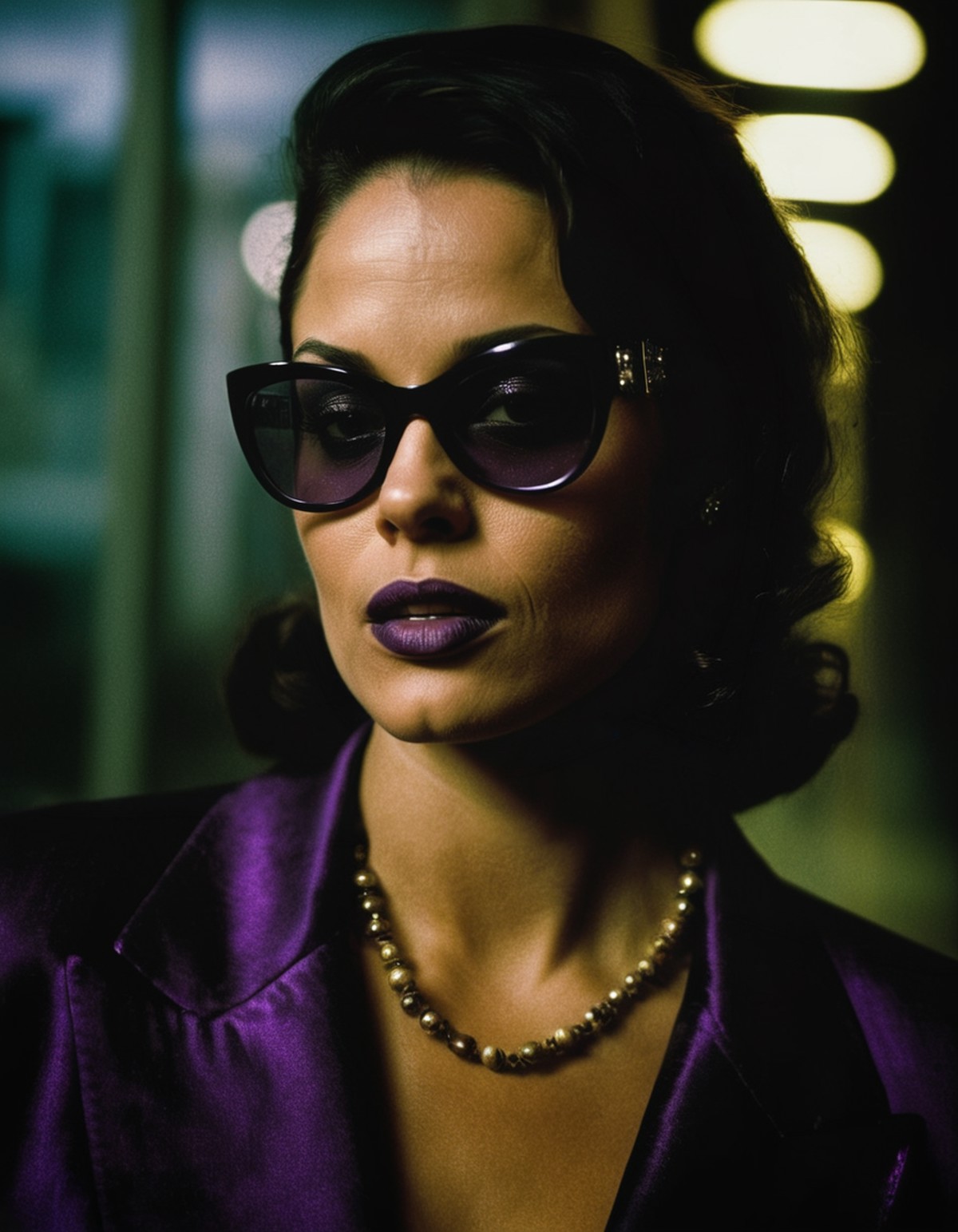 photo of a woman, movie still, film grain, cinematic, inspired by Saints Row