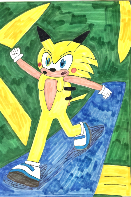 <lora:chrischan:1>, furry male, yellow body fur, yellow hair, 1boy, solo, running, pokemon \(creature\), sonic \(series\),