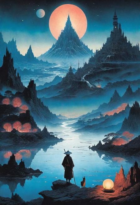 high quality, highly detailed, ultra- realistic, amazing, intricate illustration that draws inspiration from the artistic styles of Hieronymus Bosch, Katsushika Hokusai, and ZdzisBaw BeksiDski, The theme revolves around a surreal dreamscape where mythical creatures coexist with cosmic elements, creating a captivating blend of the fantastical and otherworldly, The color palette reflects Bosch's enigmatic use of dark, earthy tones, combined with Hokusai's mastery of vibrant blues and BeksiDski's haunting, ethereal shades, This collaborative masterpiece would take viewers on a visual journey through a realm where the boundaries between dreams and reality blur, inviting them to explore the intricate details of a fantastical narrative that unfolds in a surreal and cosmic dreamscape, by yukisakura, high detailed