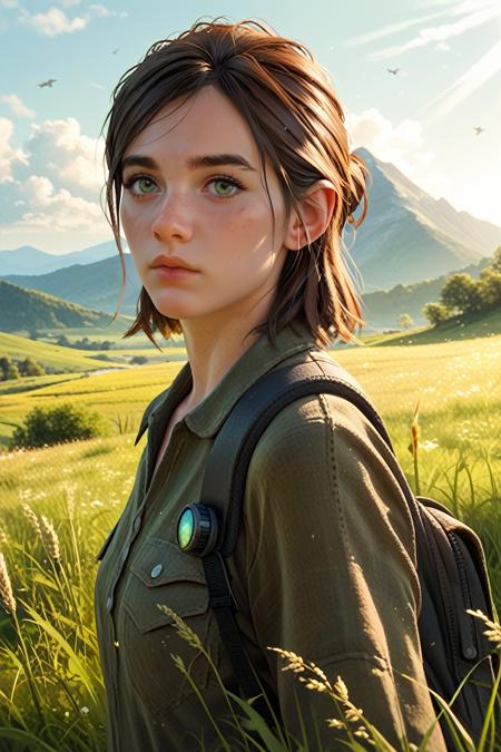 TLOU2Ellie, 1girl, brown hair, green eyes