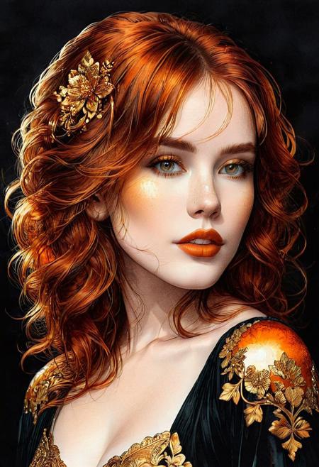 Silhouette Art, breathtaking ( absurdres divine aesthetic  FaeTastic extravaganza alcohol ink sketch). amazing, fine, detailed, masterpiece, lovely, charming, awe-inspiring, radiant, magnificent, Irish  girl, dark-ginger hair, (freckles:0.2), (all dark hues and fine vibrant orange glowing smoldering accent and shiny gold color scheme:1.02). glossy.
<lora:InkArtXL_1.2:0.4> <lora:FaeTastic:0.35> . award-winning, professional, highly detailed . extremely high-resolution details, photographic, realism pushed to extreme, fine texture, incredibly lifelike, high contrast, well defined .