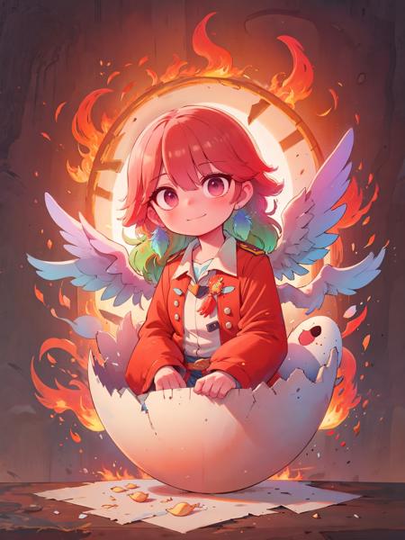 (masterpiece, best quality),
hatching, eggshell, 1girl, (takanashi kiara:1.1), phoenix, aged down, wings, child, looking at viewer, fire, flames, light smile
<lora:concept_hatching-v2:1> <lora:concept_hll3.1:1>