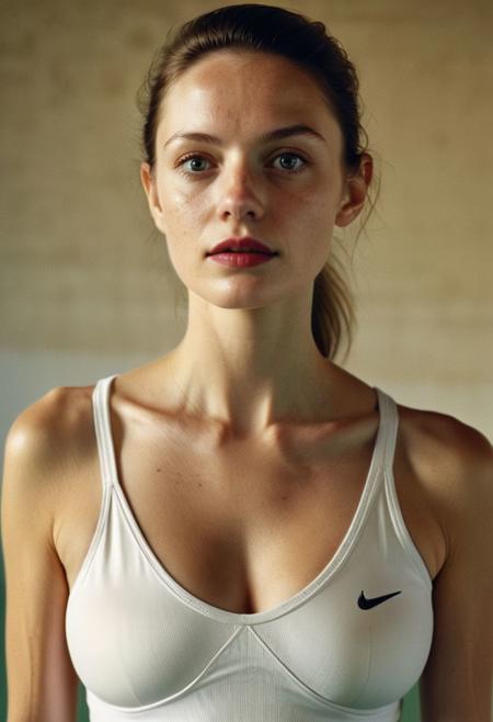 High detail color photo of a standing ((slim girl)) photoshoot, full body shot, long legs,
Playing badminton, super low cut tight sports top, v cut at the front, very deep plunging neck line, risqué top, showing cleavage, leaning forward about to make a serve,  
voluminous (large  breasts:1.6), happy, (beautiful feminine face), by Helmut newton, (candid, slim, fit), realistic, HDR, (sharp focus),volumetric lighting, showing breasts, cold skin pores, Hasselblad X1D II, radiant, photorealistic, beautiful, natural, realistic, ultra hd, grainy, serious eyes , ((sharp detail)), 200mm,ultrarealistic, goose bumps, textured sandy skin, detailed eyes, perfect anatomy, realistic dull skin noise, shiny eyes, (((visible skin pores))), 
On a badminton court
(((HDR Skin))), high detail, clarity, no flash lighting, shot by Terry Richardson and Sally Mann, Canon 5D Mark III, 1/200 s, f/2.8, ISO 100, focal length 105