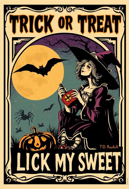 'TRICK OR TREAT' 
'LICK MY SWEET' 
Vintage poster design, retro