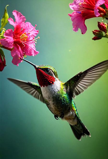 amazing quality, masterpiece, best quality, hyper detailed, ultra detailed, UHD, perfect anatomy, dof,  awesome, inspiring,  Expressiveh, realistic, high quality, 4K, absurd resolution, incredibly detailed, masterpiece, sharp, BEE HUMMINGBIRD flaying and sucks the nectar of flowers,  extremely detailed, no humans, extremely detailed scales, sunlight, realistic, high quality, detailed, shadows, glowing, bright colors, high contrast, vivd lighting, cinematic composition, soft shadows, national geographic style,