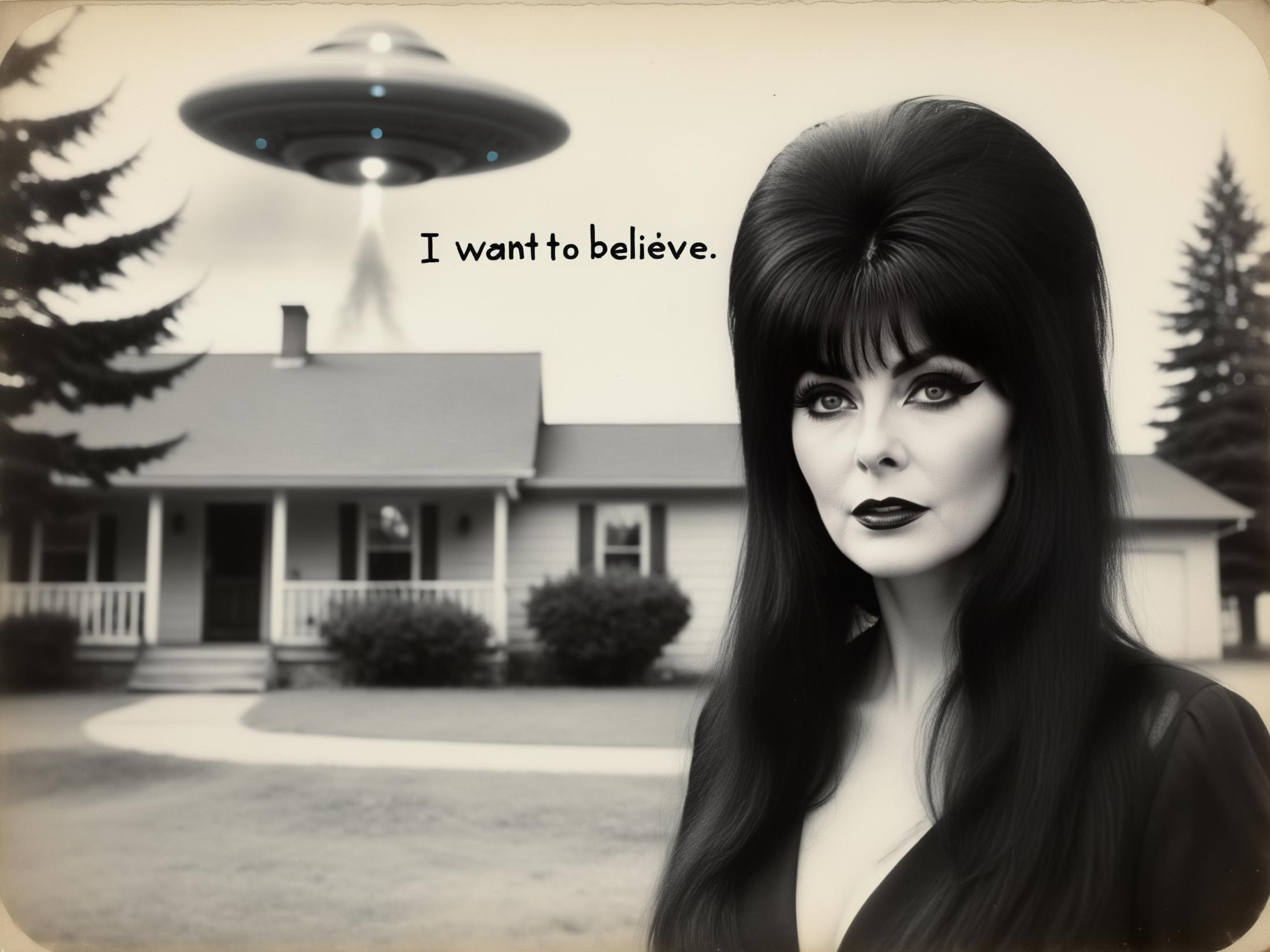 A woman with long hair and "I want to believe" written on the image.