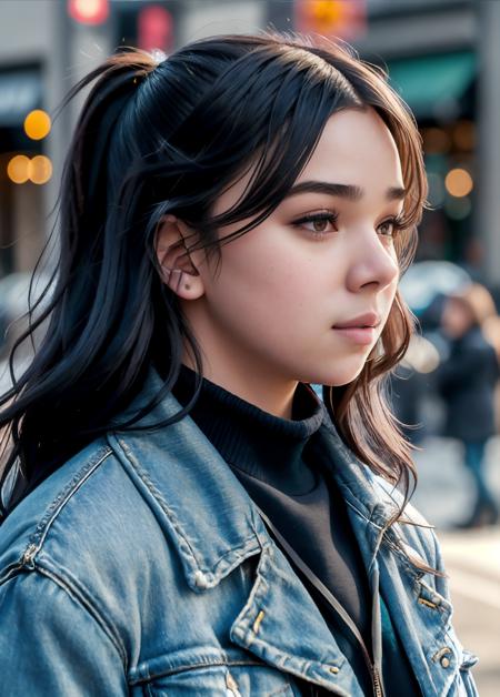 real, photoshoot, realistic, perspective, luminescent, illusion, atmospheric scene, masterpiece, best quality,
<lyco:haileesteinfeld_smf_lycoris_01:0.9>,1girl, haileesteinfeld-smf, solo, realistic, black hair, long hair, jacket, denim jacket, lips, closed mouth, nose, upper body, blurry, blurry background, profile