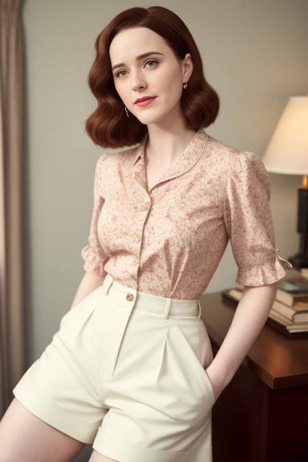 High resolution photo of woman, floral top, pedal pushers, 1950s aesthestic, film grain, aged photo, rachelbrosnahan  <lora:rachelbrosnahan:0.8>