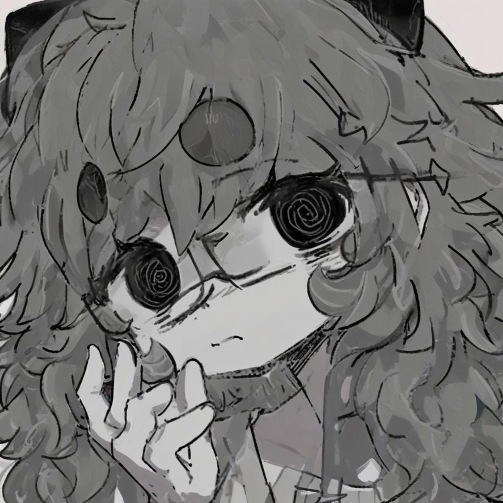 Yuu,Urabread,glasses, black eyes, empty eyes, Dead eyes,@.@,grey scale, greyscale