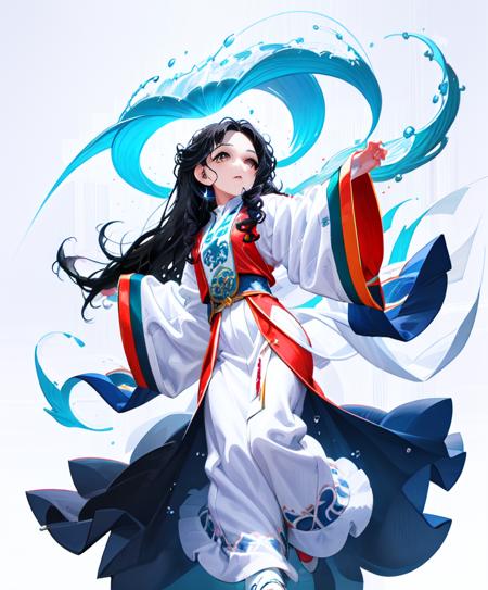 shiny skin best quality, masterpiece, white Nhat Binh, 
(white background:1.5), (full body:1.4), 1girl, solo, long hair, ((black hair:1.5)), looking at viewer, full body, multicolored eyes,((red bowhair)), blue eyes, loose sleeves, long sleeves, wide sleeve,(white clothes: 1.2))
casting magic, energy,  (water wave:1.2), (out door, night sky)
beautiful detailed eyes, (1girl:1.3), magician, enchanting spell, high-angle view, magical forest, otherworldly beauty, casting pose, invocation effects, soft and ethereal light, fantastical atmosphere, mystical creatures, empowering allies, enhancing abilities, elemental magic, swirling energy, pulsating aura, determination, support, vibrant colors, glowing runes, levitating, swirling leaves, teamwork, magical bonds, protective shield, guiding light, shimmering particles, enchanted surroundings, harmony with nature, hope, wisdom, ancient secrets, celestial beings, arcane knowledge, mystic symbols, spellcasting, elemental forces,, battle pose
detailed face, (attack action:1.6), (intricate details), (ultra high res), (water magic)
<lora:Attackingconcept_18:0.6> 
, <lora:lihui4JXK-b2-bf16-128-128-1-re1-ep3-768-DA-5015fix:1>
<lora:Nhat_Binh:0.6>