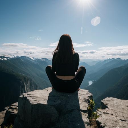 young woman sitting on the edge of the abyss,