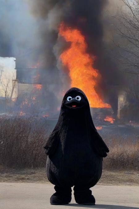 <lora:PE_Grimace:0.8> Grimace,
standing, background burning buildings, fire flames,