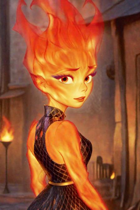 concept art ember updo, close up shot <lora:Ember_Elemental:1>. digital artwork by justin sweet, illustrative, painterly, matte painting, highly detailed