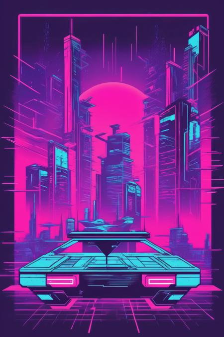 <lora:Synthwave T-shirt:1>Synthwave T-shirt - A futuristic cyberpunk design featuring neon lights, futuristic cityscapes, and futuristic technology, capturing the gritty and high-tech atmosphere of cyberpunk aesthetics. The style is cyberpunk and visually striking, appealing to fans of futuristic dystopian settings. T-shirt design graphic, vector, contour, isolated on a white background