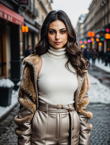 beautiful woman (morb4cc4r1n:.99), beautiful hair, winter Paris, elegant, snowing, natural skin texture, (fashionable fur coat), ((turtleneck)), ((designer pants)), sunset, cute smile, 24mm, 4k textures, soft cinematic light, adobe lightroom, photolab, hdr, intricate, elegant, highly detailed, sharp focus, ((((cinematic look)))), soothing tones, insane details, intricate details, hyperdetailed, low contrast, soft cinematic light, exposure blend, hdr, faded<lora:more_details:.6> <lora:wowifierV3:.6>