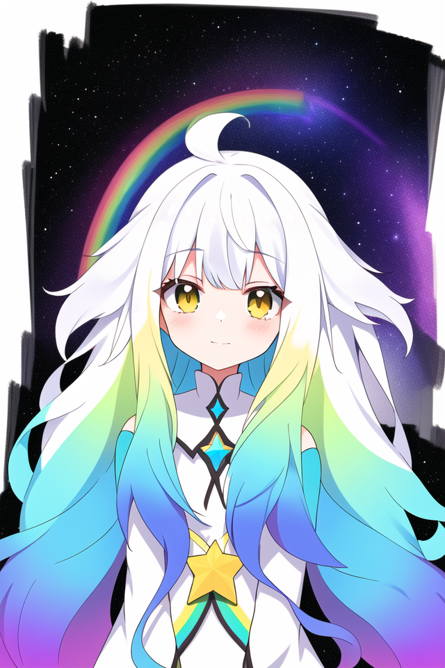 1gril,clear face,High definition,(white background:1.2),paint effect, long hair girl with white mixed with rainbow color f...