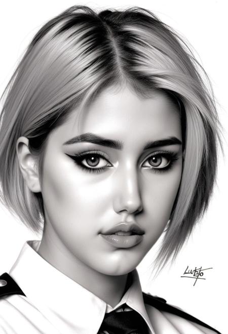 sketch from beautiful busty 24yo S4BR1N4 wearing uniform