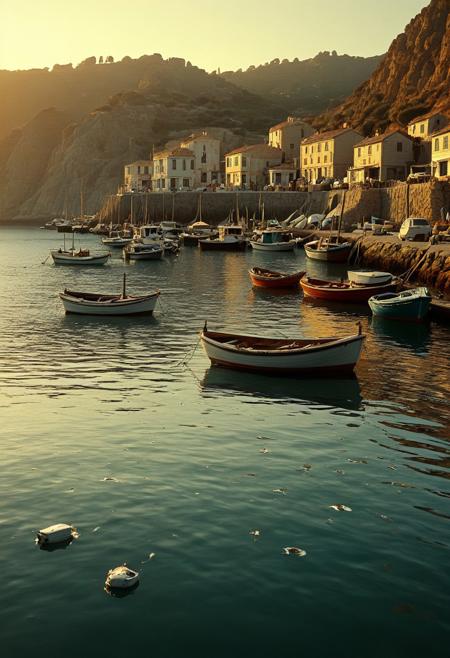 Quiet Harbor with Fishing Boats
A serene harbor with fishing boats gently swaying in the calm water, illuminated by the soft, golden light of the setting sun. Richard Estes captures the architecture and boats with photorealistic precision, bringing clarity to every line and surface. Roberto Bernardi’s crystal-clear reflections in the water mirror the boats and surrounding buildings, enhancing the peaceful atmosphere. David Kassan’s finely rendered human figures add a quiet, lived-in feeling, infusing the scene with subtle life and movement. Together, they create a tranquil coastal moment.
vivid colors.
detailmaximizer, aidmaMJ6.1,  Movie Still, Film Still, Cinematic, Cinematic Shot, Cinematic Lighting, detailxl, flux-style, midjourneyv6.1