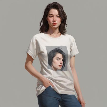 medium-shot upper body image in xx artstyle of a woman wearing a tshirt