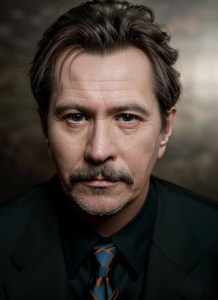 (<lora:GaryOldman:1>) a close up Portrait photo of (go1) man with dark hair, and mustache, Detailed face, (perfect eyes), (highly detailed skin:1.1), perfect body, wearing a ((suit and tie)), Modelshoot style, Professional Photography, soft lighting, PHOTOREALISTIC, Realistic, standing in a dark studio background, blurred background, volumetric fog,. RAW, analog style, sharp focus, 8k, HD, DSLR, high quality, Fujifilm XT3, film grain, award winning, masterpiece,