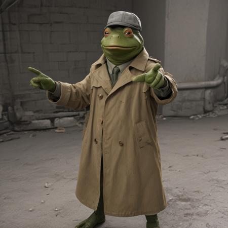 frog dressed in a trench coat and hat, tmnt, trending on reddit, michelangelo style, pointing at the camera, dd, beautiful perfectly detailed, masked person in corner, cga, leaked photo,, detective coat, reptile, behold, busted camera, unreal engine, hyper realism, realistic shading, cinematic composition, blender render, octane render, detailed textures, photorealistic, ultrawide shot