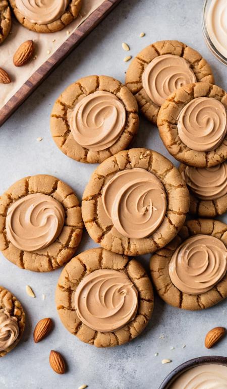 Homemade Peanut butter cookie dessert with nut cream, professional color grading, simple look, unedited photography, natural, unassuming, simple style, award-winning, stunning, aesthetic,  <lora:add-detail-xl:1>