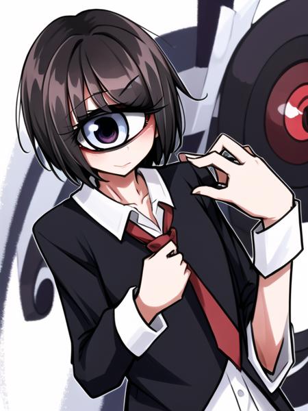 <lora:ray-k-style:0.6>  1 cyclops,  school uniform, short hair, brown hair,((one-eyed cyclops)), eyed orage, eyed center,<lora:add_detail:1.3>