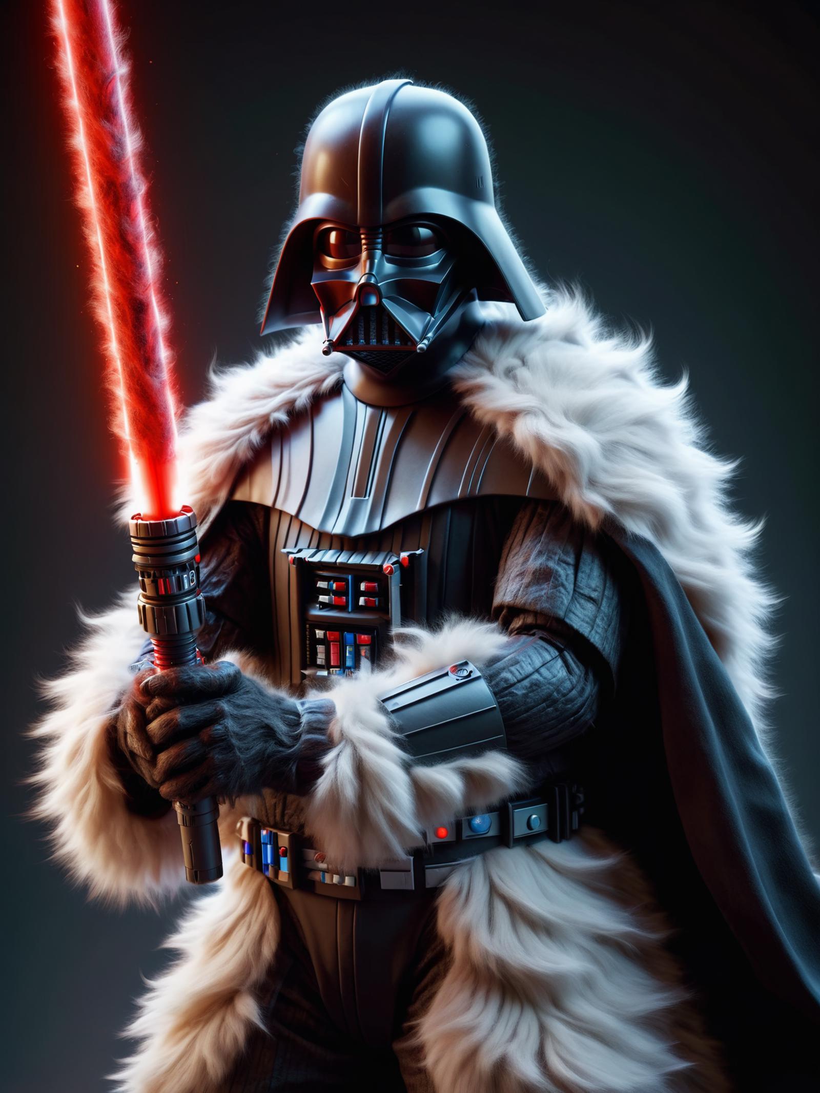 Darth Vader in a Fur Coat and Red Lightsaber