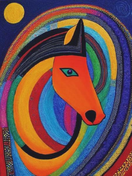 <lyco:LaurelBurch:1.0> horse, by Laurel Burch,