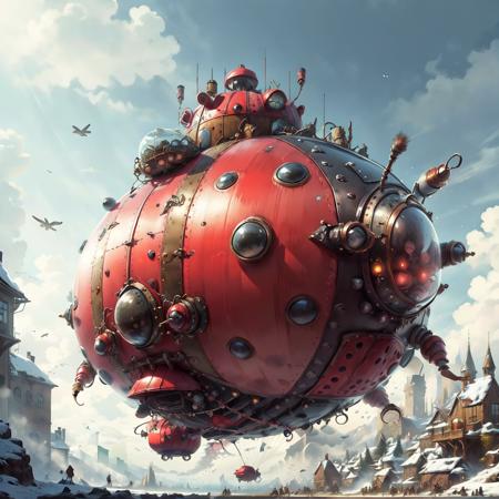 <lora:LadybugAI:.9>, LadybugAI dirigible , red and black