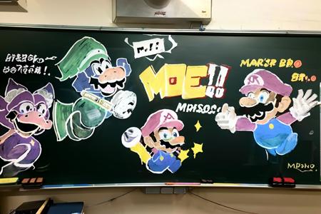 masterpiece, best quality,<lora:blackboard:1>,chalkboard, new super mario bros. u deluxe,