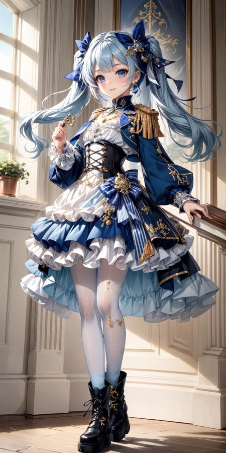 Kawaii Fashion: Navy Blue and White Tasseled Military Lolita Dress V1
