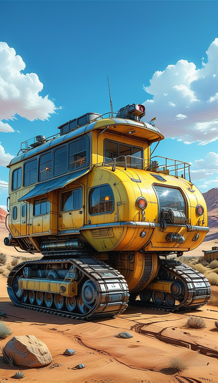 (cel-shading:2)+, (in ARTIST style:1.6), (masterpiece:1.7),  glow blue neon, hyperrealism, glossy, shinny, clear image, accurate picture, clear picture, precise image, focused image, Science fiction style, Science fiction, (cozy comfy ground vehicle, motor vehicle, sky, no humans, cloud, outdoors, vehicle focus, train, truck, scenery, day, military, Tracked Vehicle, Traction City, yellow paint, house)
comic style, (ultra sharp focus:2), (thin lines:2), (best quality:1.8),
(masterpiece:1.8), (highest detailed:1.8), perfectly lighted, (contrast), (saturated), (((sharp focus))),
(hyperdetailed:1.3), (intricate details:1.2), (Refined details:1.3), (best quality:1.5), highly detailed textures, vibrant colors,
(ultra sharp focus:1.8), (detailed texture:1.8), (detailed edges:1.8), (thin lines:1.8), (best quality:1.8),
<lora:Apparatus_-_Traction_City_Walkers_Vehicles:0.8>,
