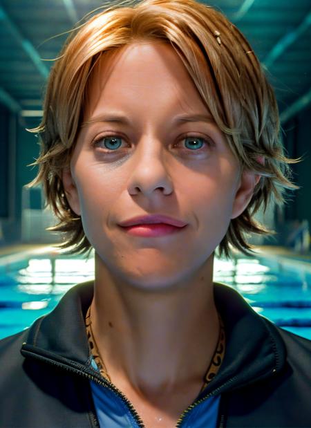 portrait of skswoman, happy , wearing superhero suits , with long straight hair , background swimming pool, epic (photo, studio lighting, hard light, sony a7, 50 mm, matte skin, pores, colors, hyperdetailed, hyperrealistic), <lyco:Meg RyanV2:1.2>