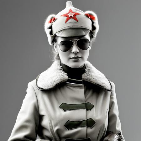 <lora:RKKA-000006:0.9>(closeup:1.2)lineart drawing. minimalist, graphic, vector graphics, pencil arts of rkka:0.8  female officer in  (fur budenovka, with small star:1.2) with Aviator sunglasses wearing soviet uniform with three black stripes on the chest and ribbon, gorget patches, (full body:1.7), thigh focus, star on a sleeve, rear angle, (big ass:1.4)