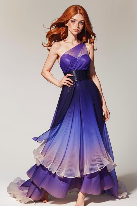 purpl3iv0ry, long dress, bare shoulders, purple and ivory dress