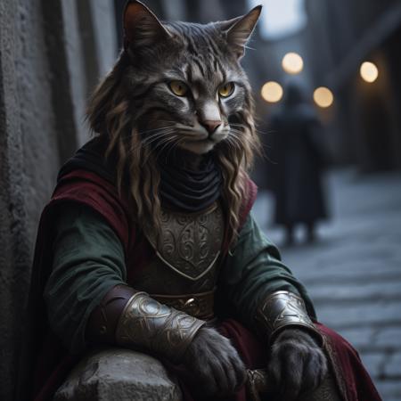 highly detailed analog photo of tabaxi, 

solo, looking at viewer, sitting, belt, black cloak, yellow eyes, climbing wall, gloves, blurry, blurry background, realistic:1.3, medieval alley, 32k, intricate details, depth of field, ((night)),


masterpiece, best quality:1.1, 

depth of field:1.1, 
(analog photography:1.2),
dark:1.3,
(shadow play:1.4),



