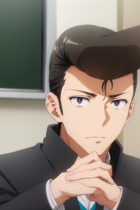 agnospassion, <lora:agnos passion s2-lora-nochekaiser:1>,
agnos passion, brown hair, male focus, pompadour, (black eyes:1.5),
BREAK school uniform, jacket, gakuran,
BREAK indoors, classroom,
BREAK looking at viewer, ()
BREAK <lyco:GoodHands-beta2:1>, (masterpiece:1.2), best quality, high resolution, unity 8k wallpaper, (illustration:0.8), (beautiful detailed eyes:1.6), extremely detailed face, perfect lighting, extremely detailed CG, (perfect hands, perfect anatomy),