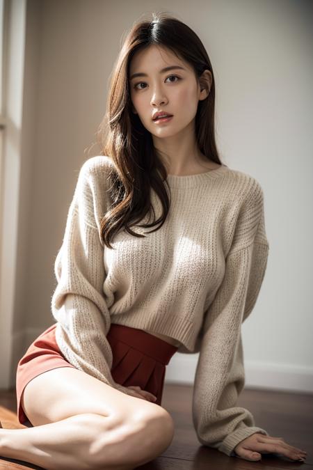 1girl,best quality,masterpiece,illustration,an extremely delicate and beautiful,CG,unity,8k wallpaper,Amazing,finely detail,masterpiece,official art,extremely detailed CG unity 8k wallpaper,incredibly absurdres,huge filesize,ultra-detailed,highres,extremely detailed,beautiful detailed girl,realistic,turtleneck_sweater,pleated_skirt,<lora:Jonishi Kei:0.8>,