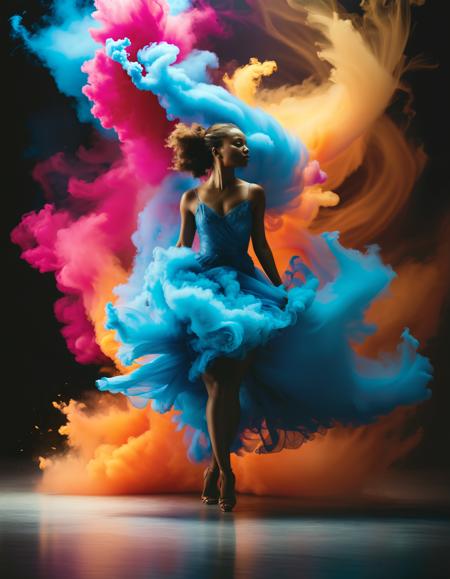 The colorful ink spreads forming the shape of a tornado that swirls around a dancer, cinematic shot, dynamic composition, incredibly detailed, sharpen, masterpiece, best quality, (intricate details), volumetric lighting, unique pose, dynamic pose, dutch angle, 35mm, anamorphic, lightroom, cinematography, film grain, HDR10, 8k hdr, Steve McCurry, ((cinematic)), RAW, color graded portra 400 film, remarkable color, raytracing, subsurface scattering,