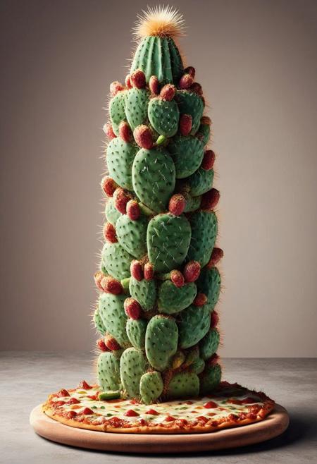 Product photo, A pizza made out cactus, in 
Italy,detailed,leaning tower of pisa