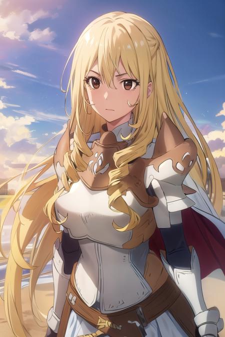 bozescopalesti, <lora:bozes co palesti s1s2-lora-nochekaiser:1>,
bozes co palesti, long hair, blonde hair, (brown eyes:1.5), drill hair,
BREAK skirt, gloves, cape, armor, shoulder armor, gauntlets, jewelry, earrings, breastplate,
BREAK outdoors, forest, nature, sun, sky, clouds, trees, grass,
BREAK looking at viewer, (cowboy shot:1.5),
BREAK <lyco:GoodHands-beta2:1>, (masterpiece:1.2), best quality, high resolution, unity 8k wallpaper, (illustration:0.8), (beautiful detailed eyes:1.6), extremely detailed face, perfect lighting, extremely detailed CG, (perfect hands, perfect anatomy),